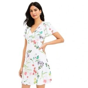LOFT White Midi Sundress with Flutter Sleeves and V-Neck